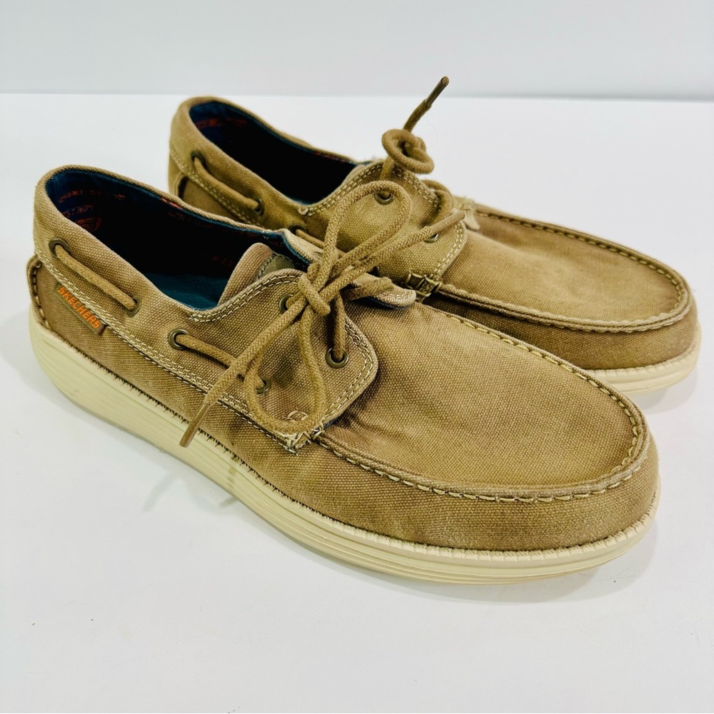 SKETCHERS RELAXED FUT AIR-COOLED MEMORY FOAM TAN CANVAS DECK BOAT SHOE SIZE 8